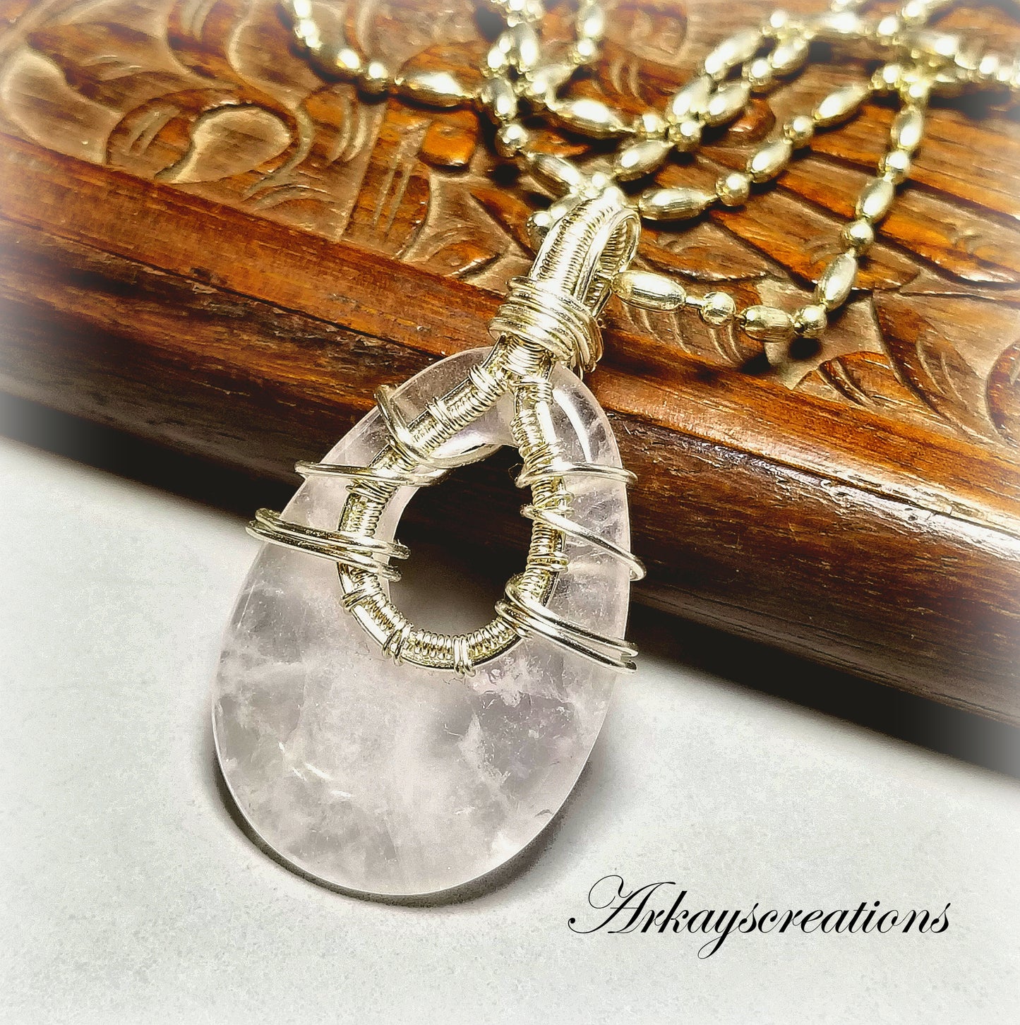 Rose Quartz Pendant Necklace, Wire Wrapped Quartz