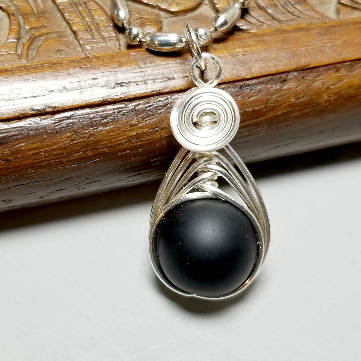 Silver Herringbone Jewelry, Matt Black Onyx Necklace