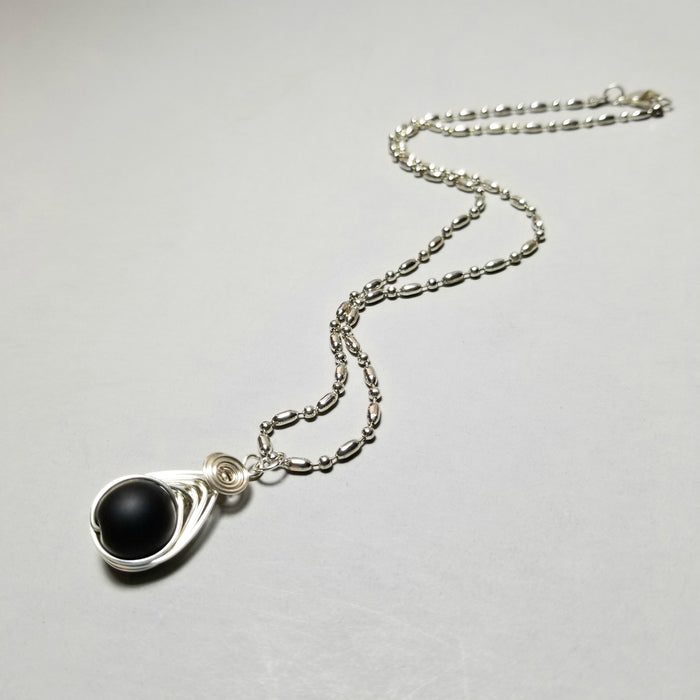 Silver Herringbone Jewelry, Matt Black Onyx Necklace - Arkayscreations