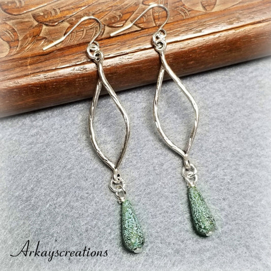 Silver Teardrop Dangling Earrings, Bohemian Jewelry