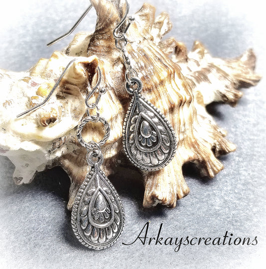 Silver Teardrop Earrings, Dangling Earrings