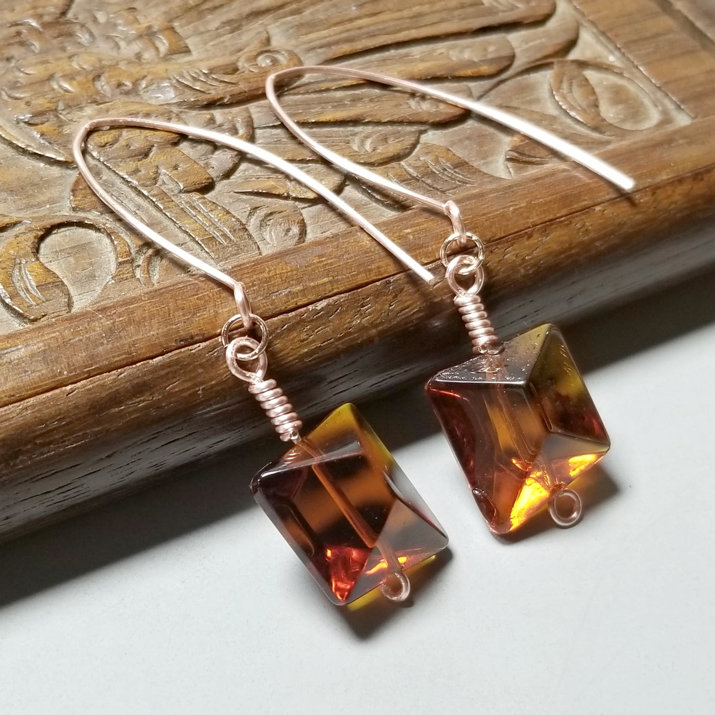Simple Earrings, Amber Color Earrings, Glass Jewelry