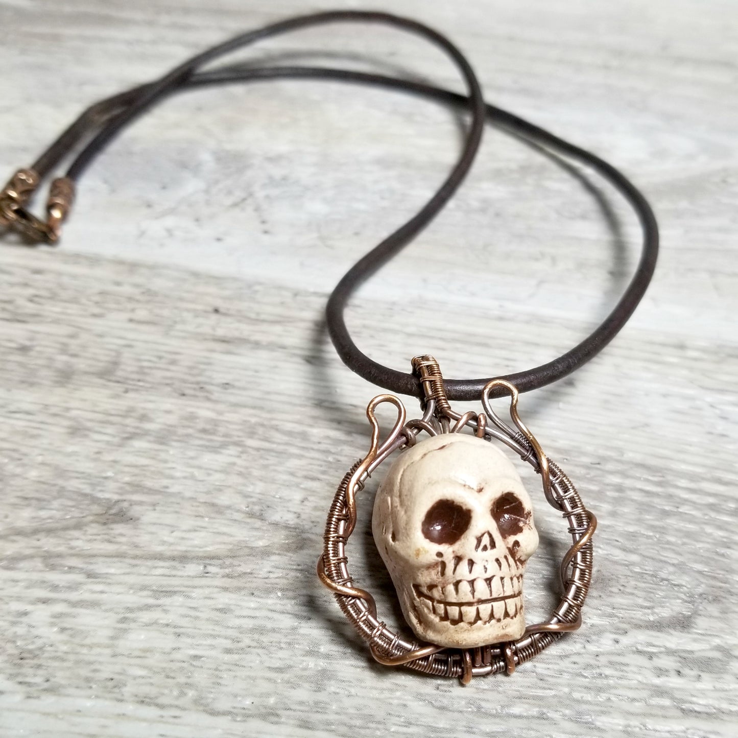 Skull Pendant, Copper Wire Skull Jewelry, Men's Necklace