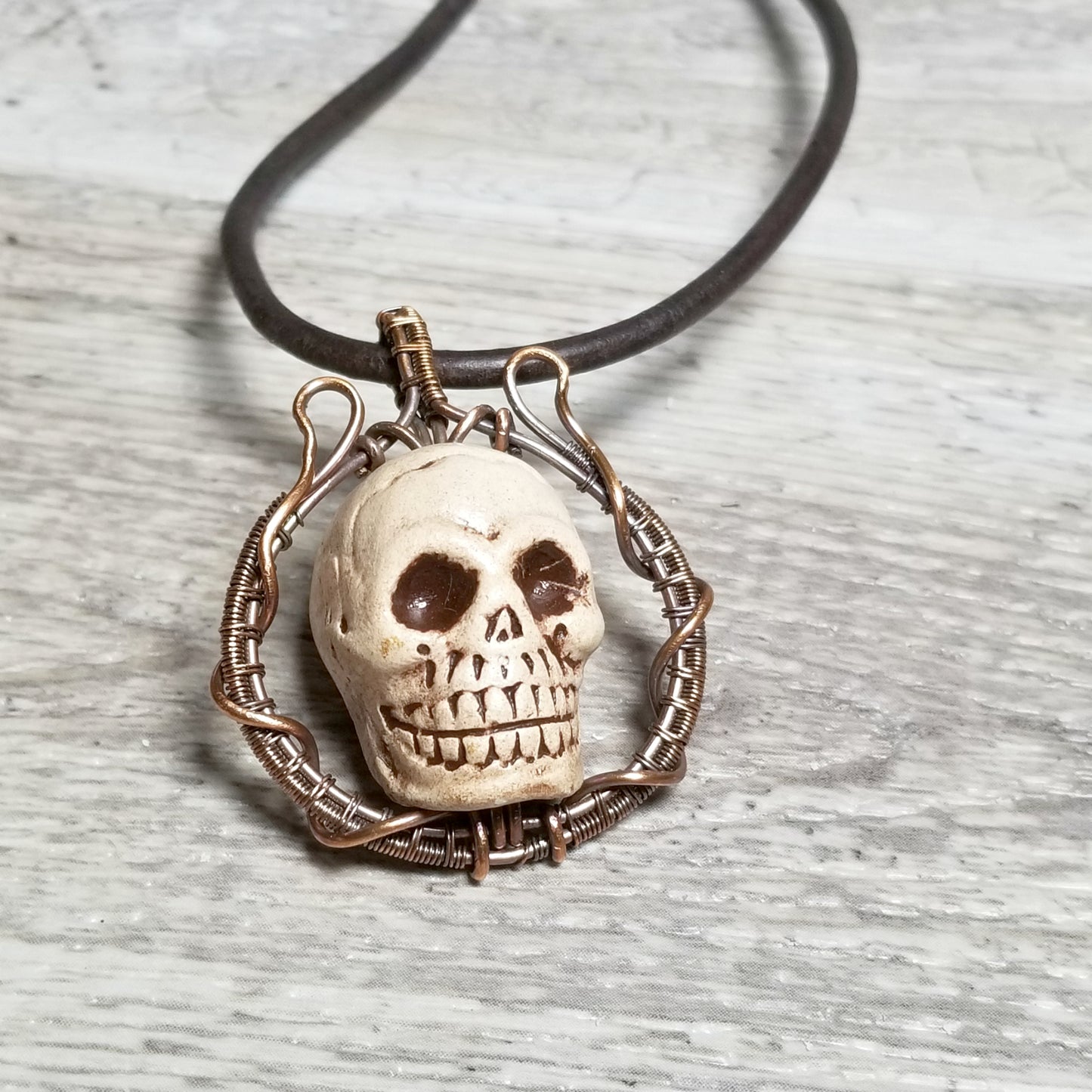 Skull Pendant, Copper Wire Skull Jewelry, Men's Necklace