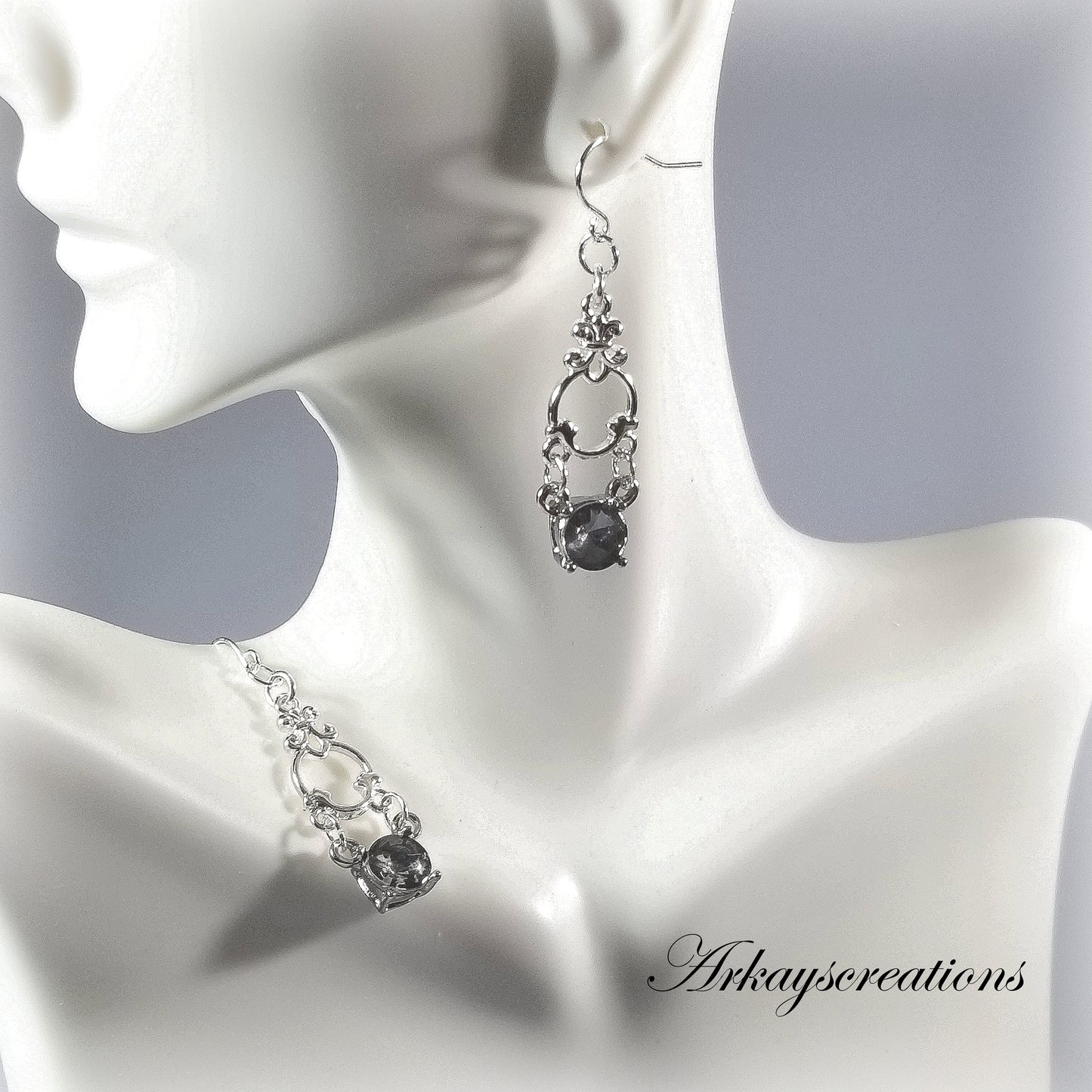 Smokey Gray Chandelier Earrings, Vintage Style Rhinestone Jewelry