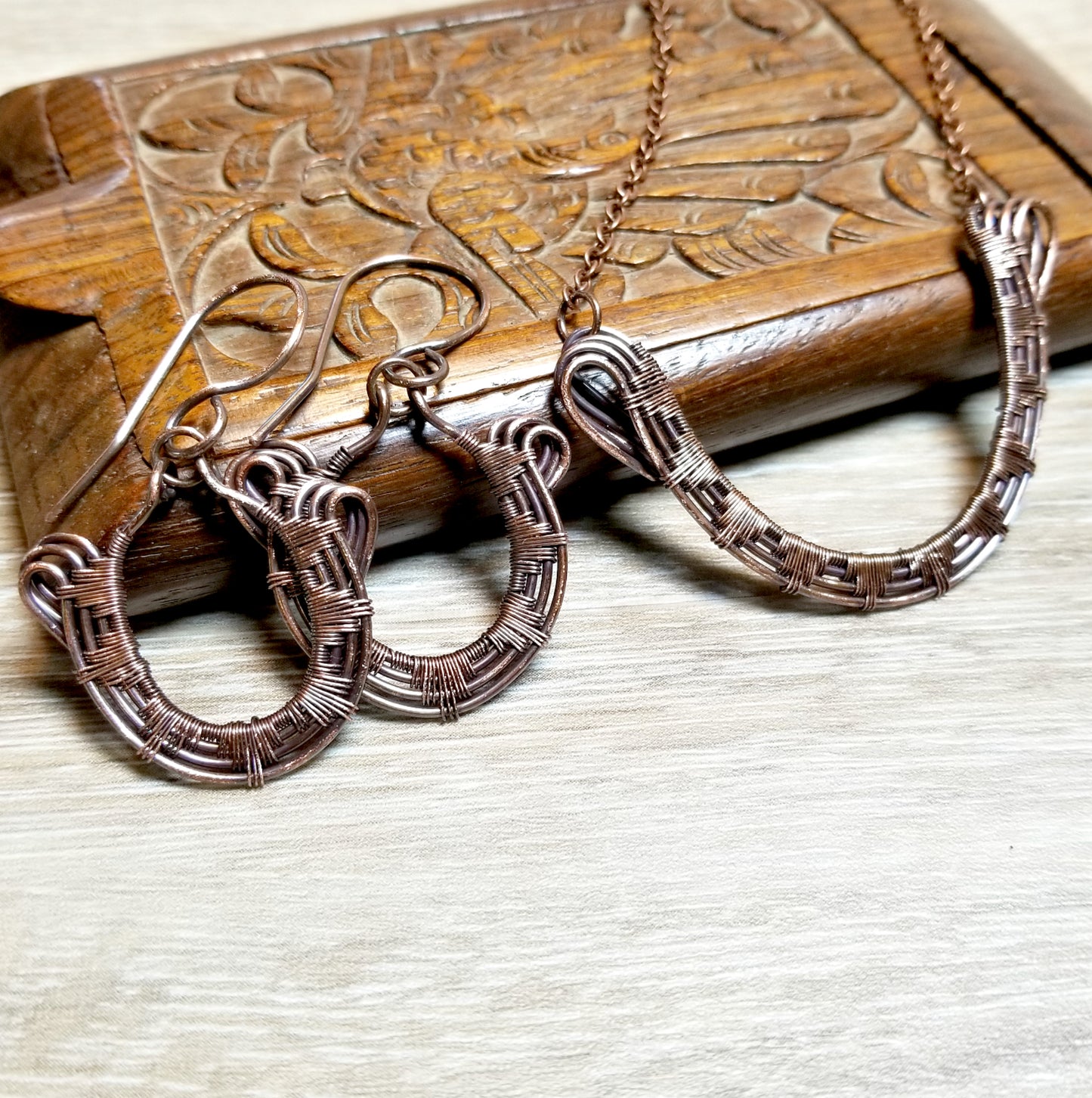 Sunburst Necklace Earring Set, Wire Weave Jewelry