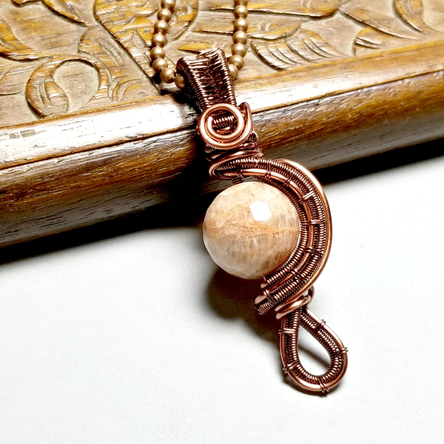 Sunstone Pendant Necklace, Wire Weave Jewelry