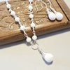 White Teardrop Necklace, Necklace Set, White Dangle Earrings - Arkayscreations