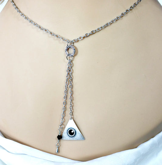 Edgy Silver Y Necklace, Geometric Triangle Pendant, Womens Gift for Her