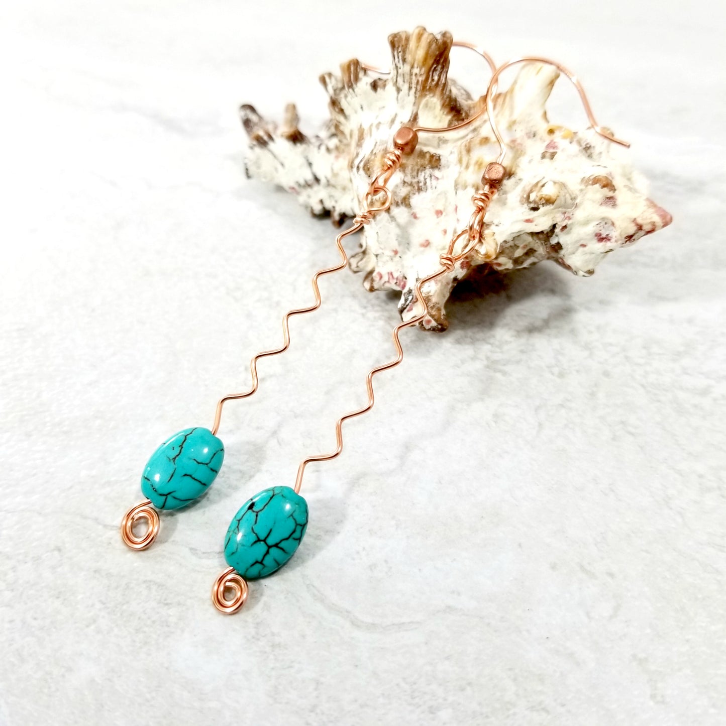 Zig Zag Jewelry, Abstract Copper Earrings, Modern Hippie Jewelry, Girlfriend Gift