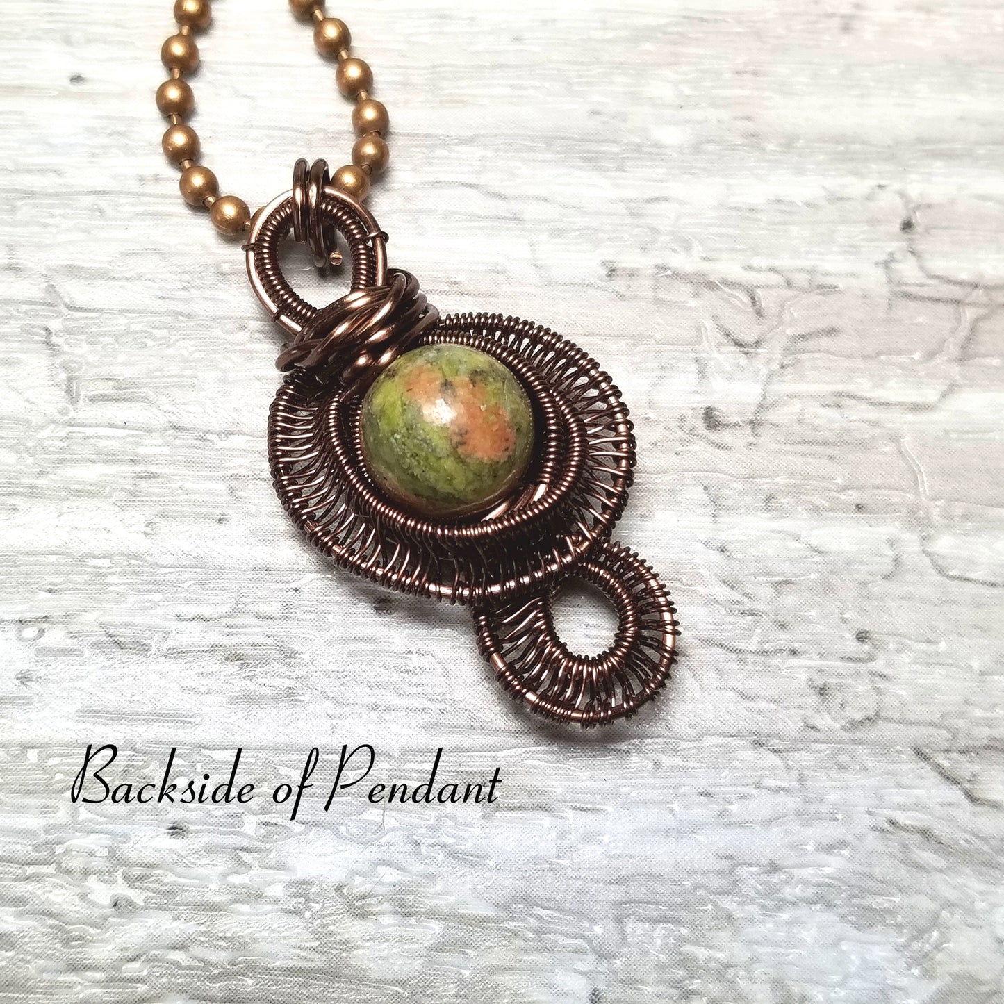 Unakite Stone Necklace, Wire Weave Jewelry