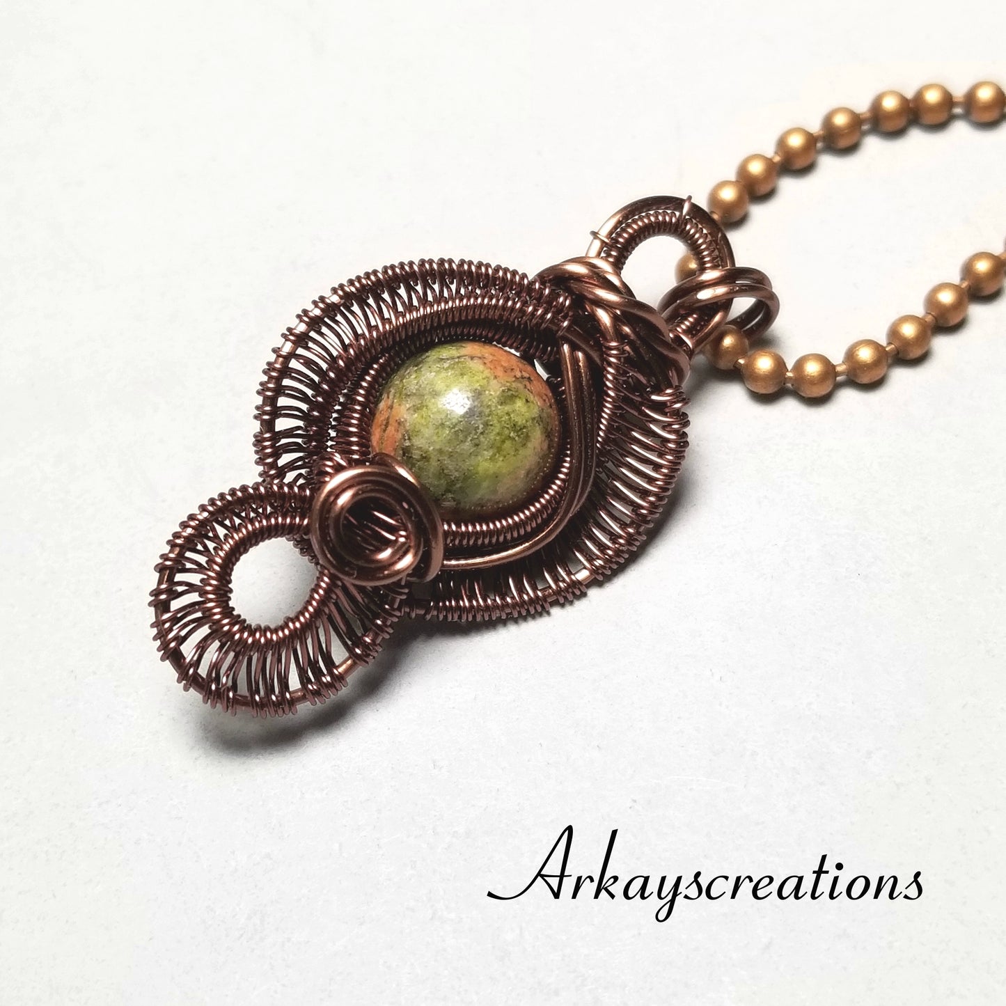 Unakite Stone Necklace, Wire Weave Jewelry