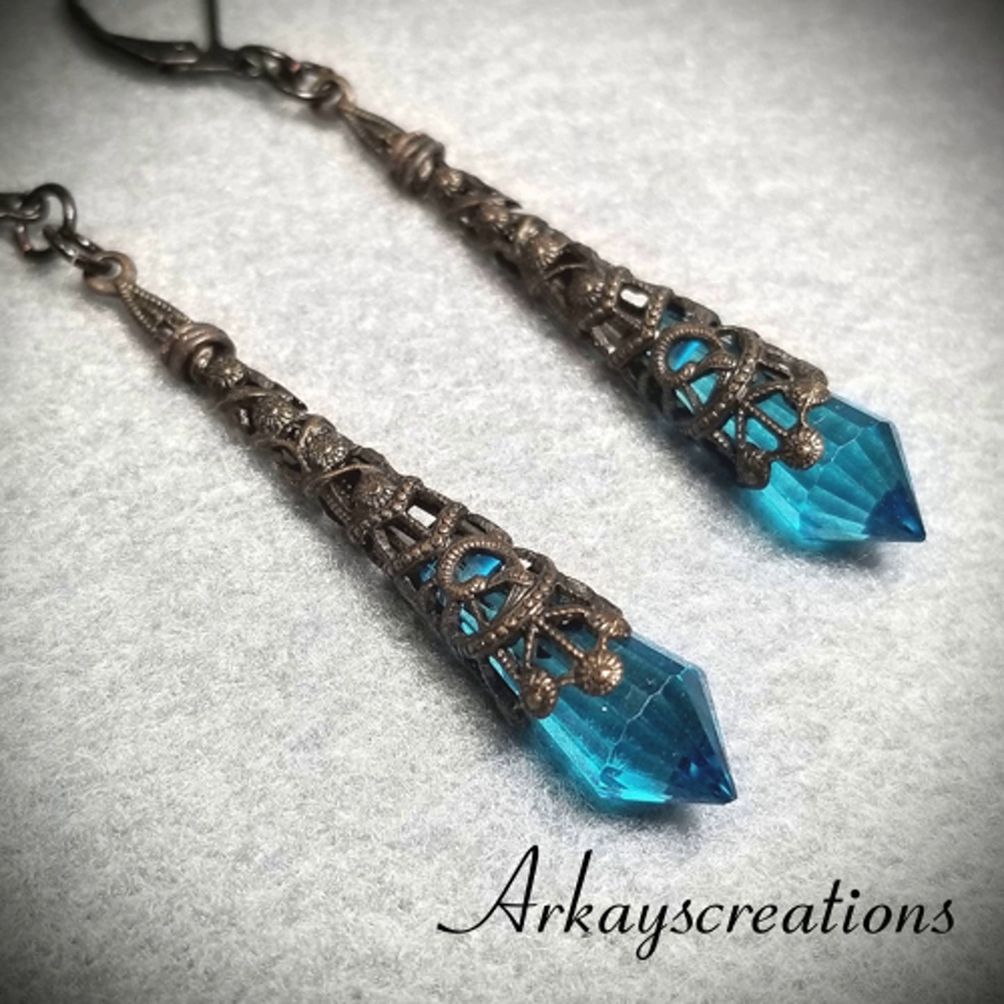 Vintage Style Blue Crystal Earrings, Aqua Blue Long Earrings