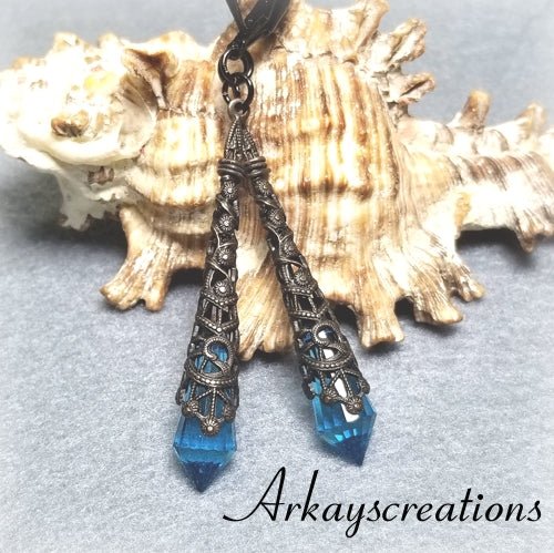 Vintage Style Blue Crystal Earrings, Aqua Blue Long Earrings - Arkayscreations