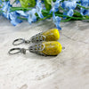 Vintage Style Japanese Spatter Bead Drop Earrings in Sunny Yellow ~ Arkayscreations