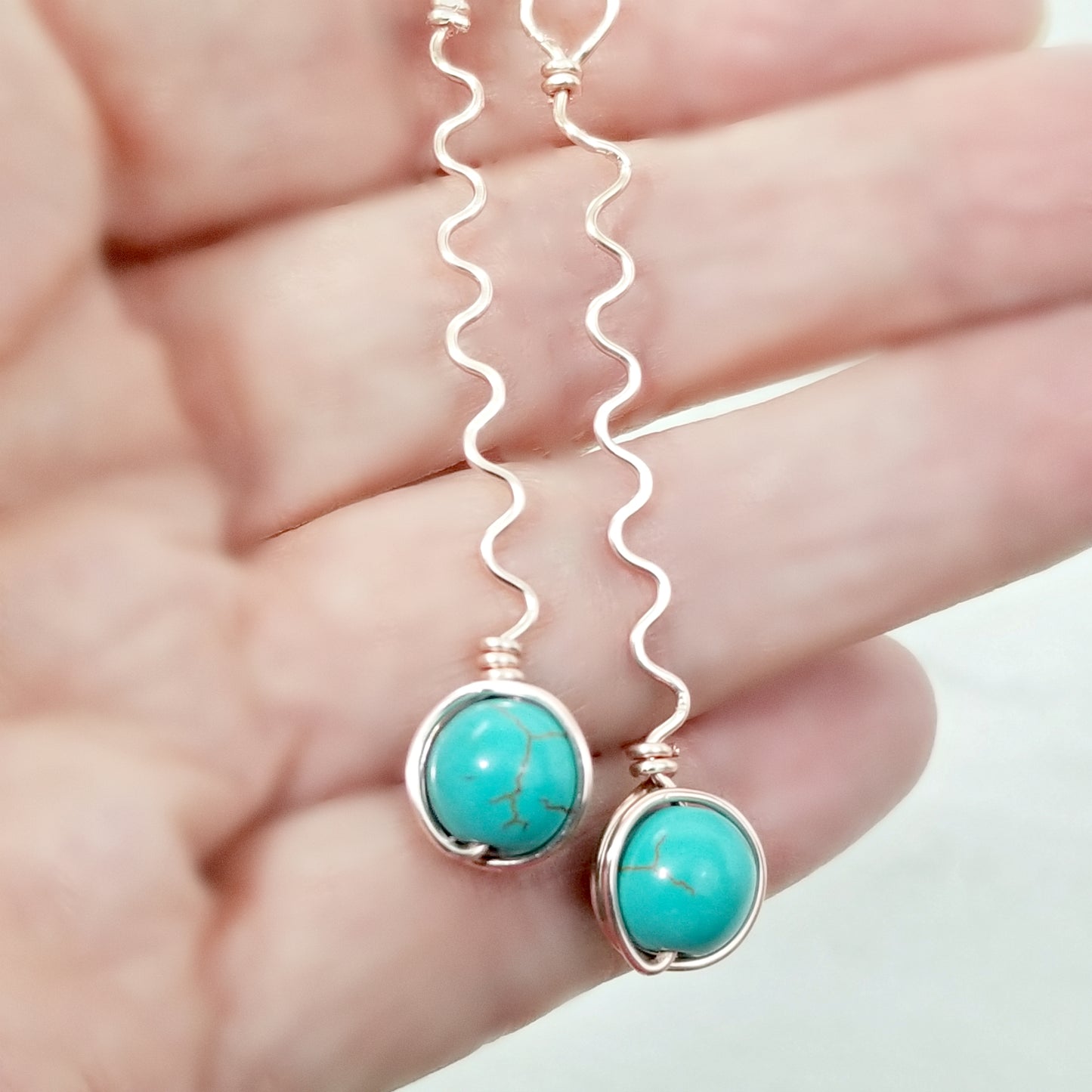 Long Wavy Earrings, Turquoise Jewelry Gift Idea