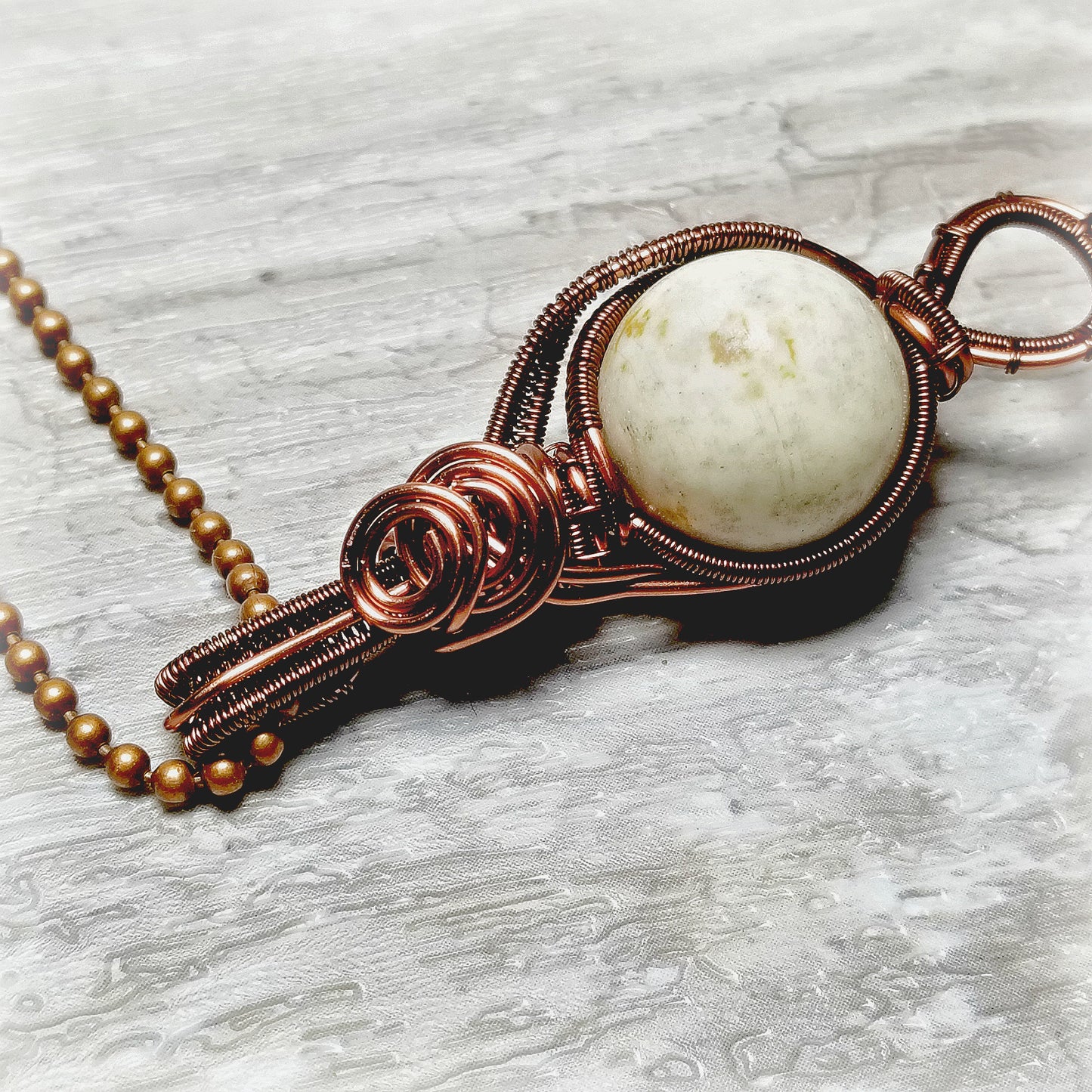 White Howlite Wire Wrapped Necklace, Copper Jewelry