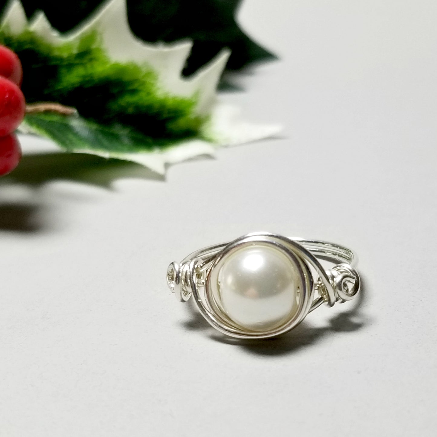 White Pearl Ring, Sterling Silver Stacking Ring, Gift Idea