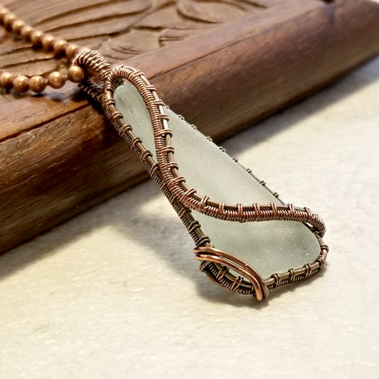 Wire Weave Glass Pendant, Sea Glass Jewelry, Beach Glass Necklace