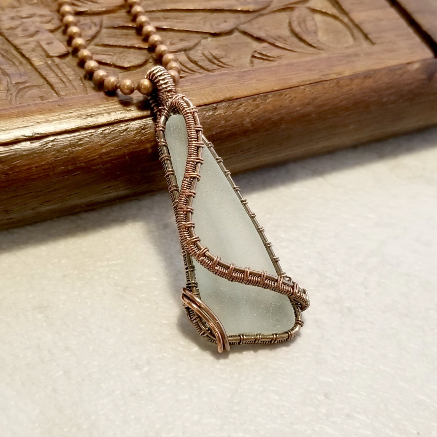 Wire Weave Glass Pendant, Sea Glass Jewelry, Beach Glass Necklace