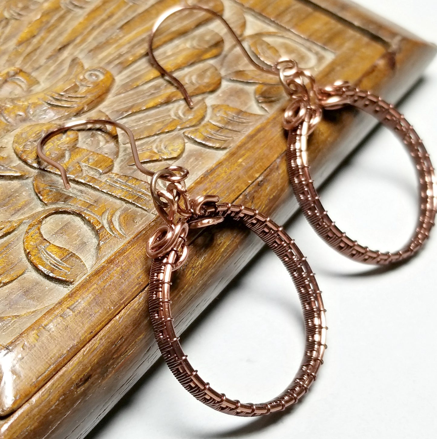 Wire Weave Hoop Earrings,  Copper Jewelry Gift for Her