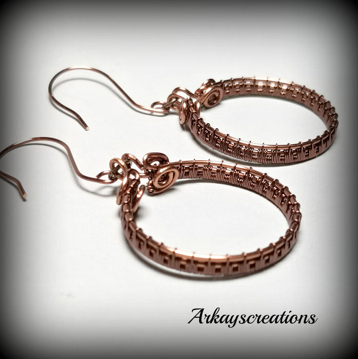 Wire Weave Hoop Earrings,  Copper Jewelry Gift for Her - Arkayscreations