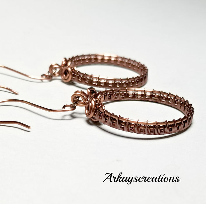 Wire Weave Hoop Earrings,  Copper Jewelry Gift for Her - Arkayscreations