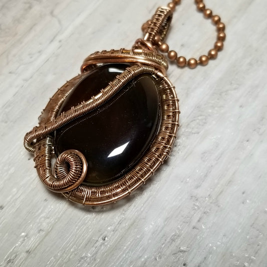 Wire Weave Jewelry, Agate Gemstone Pendant, Oxidized Copper Necklace