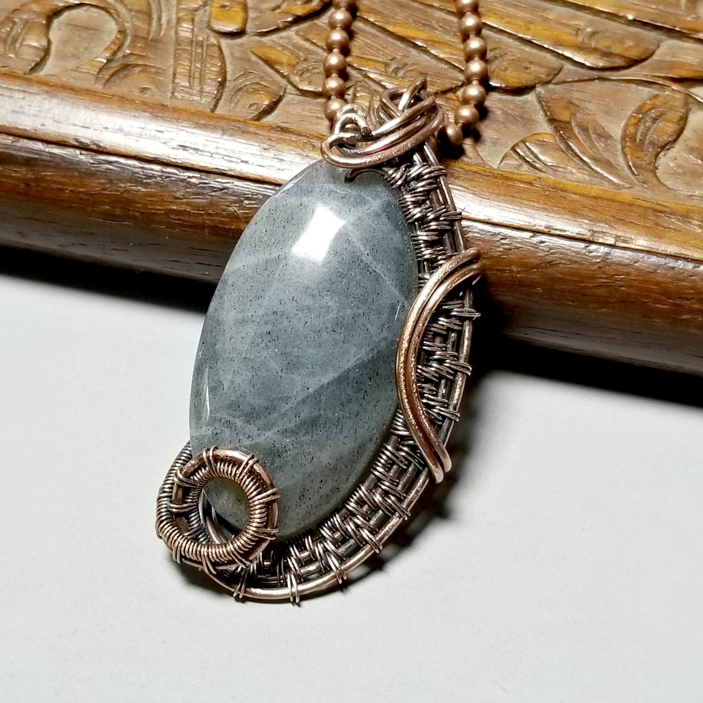 Wire Weave Labradorite Gemstone Necklace, Solid Copper Jewelry