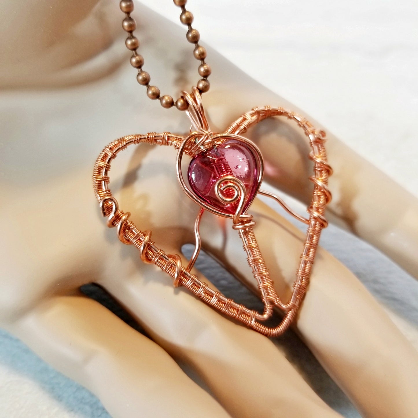 Wire Wrapped Copper Heart Pendant, Heart Jewelry for Women