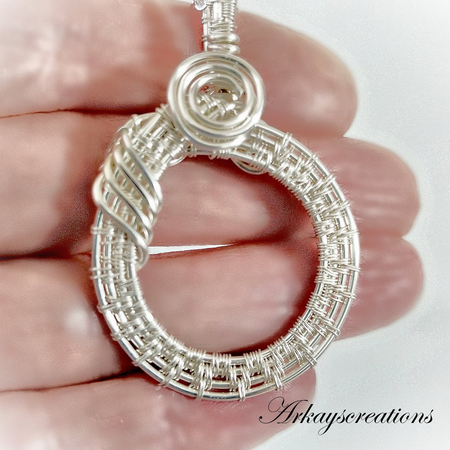 Circle Pendant Necklace, Wire Wrapped Jewelry, Woven Wire Karma Circle