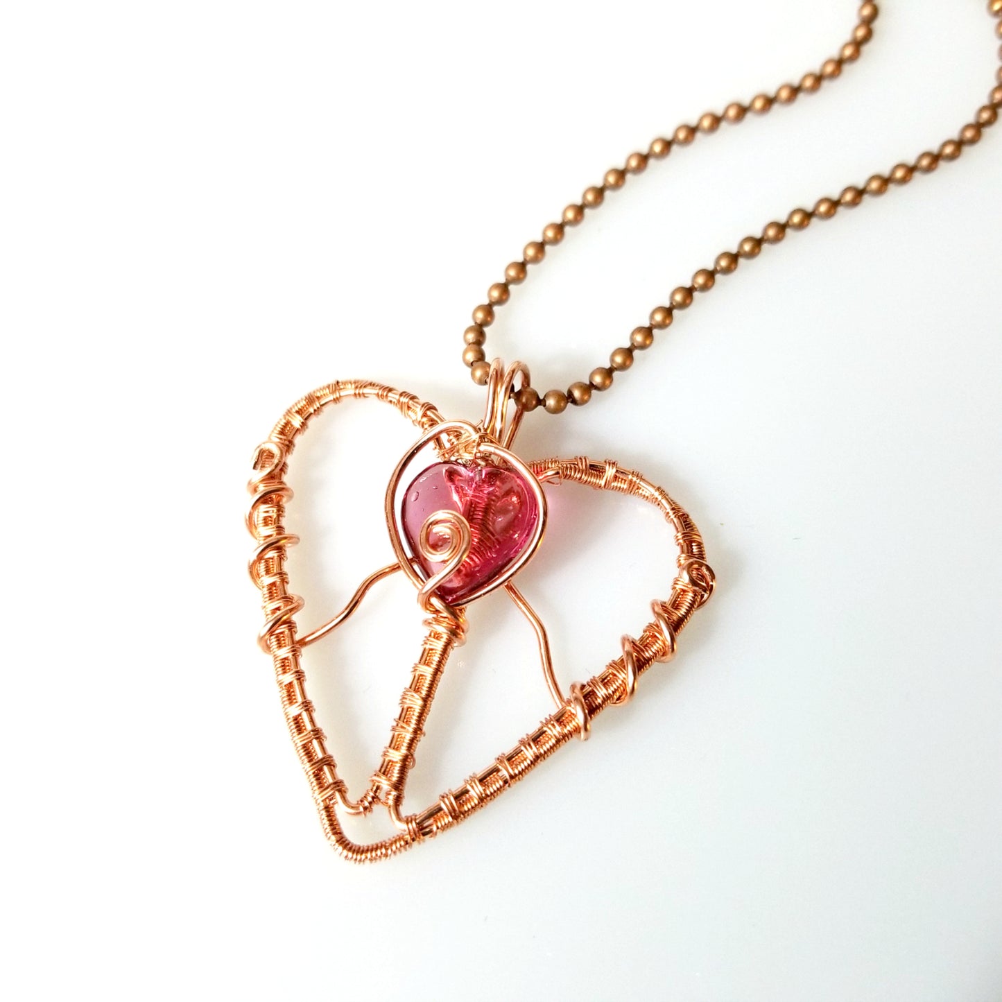 Wire Wrapped Copper Heart Pendant, Heart Jewelry for Women