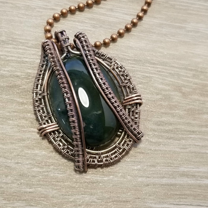 Wire Woven Stone Necklace, Agate Pendant, Indian Agate Jewelry - Arkayscreations