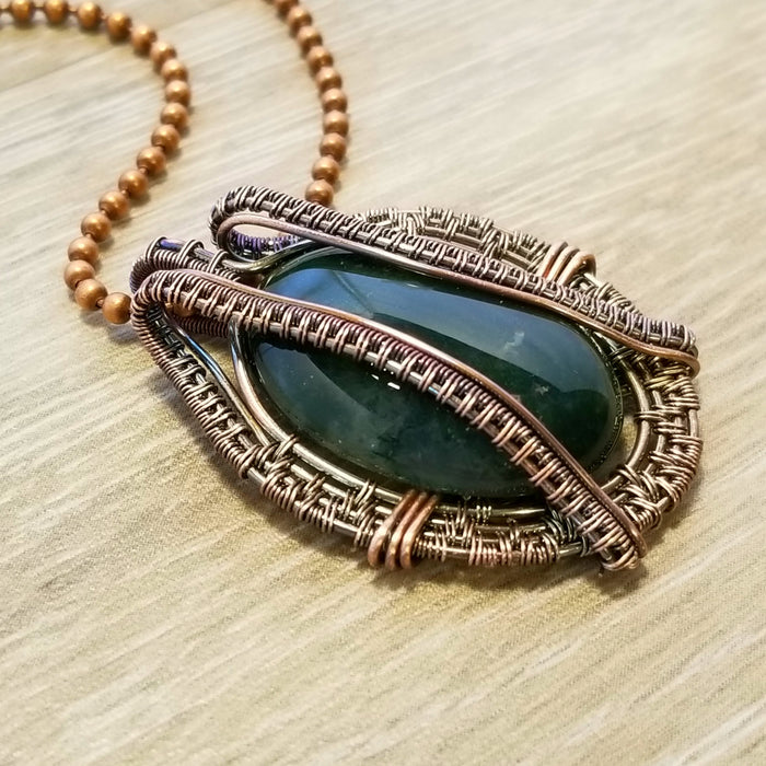 Wire Woven Stone Necklace, Agate Pendant, Indian Agate Jewelry - Arkayscreations