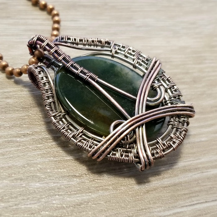 Wire Woven Stone Necklace, Agate Pendant, Indian Agate Jewelry - Arkayscreations