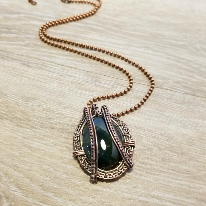 Wire Woven Stone Necklace, Agate Pendant, Indian Agate Jewelry - Arkayscreations