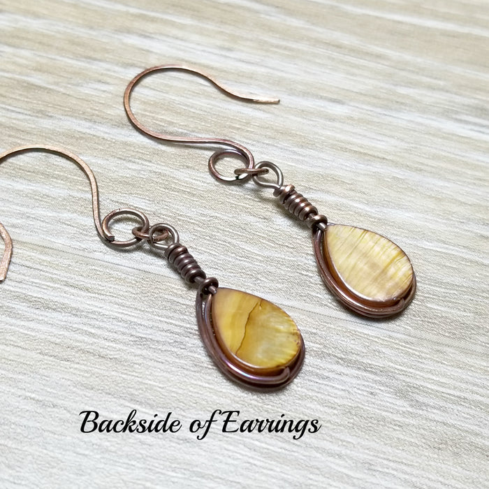 Wire Wrap Drop Earrings, Copper Wire Jewelry, Brown Teardrop Earrings - Arkayscreations
