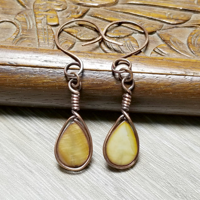 Wire Wrap Drop Earrings, Copper Wire Jewelry, Brown Teardrop Earrings - Arkayscreations