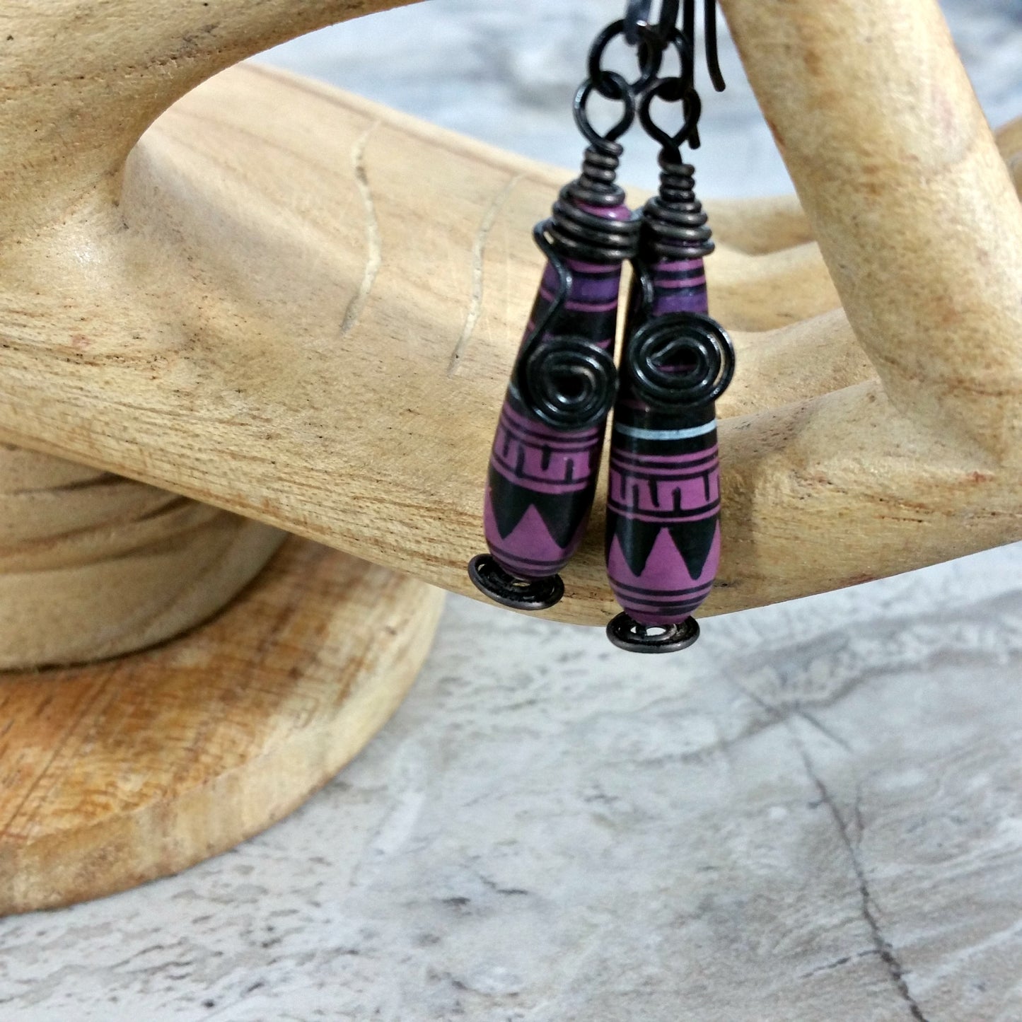 Tribal Wood Earrings, Earthy Jewelry, Wooden Jewelry