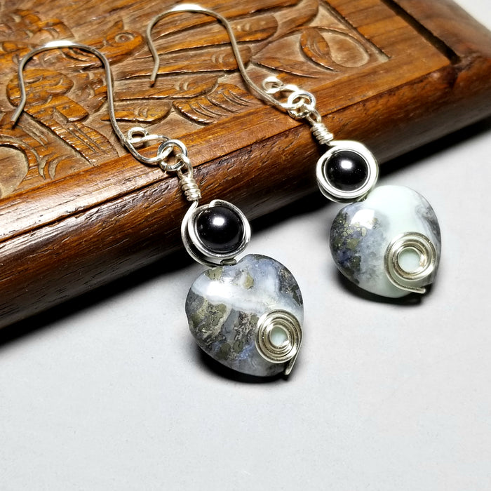 Wire Wrapped Amazonite Earrings, Gemstone Jewelry - Arkayscreations