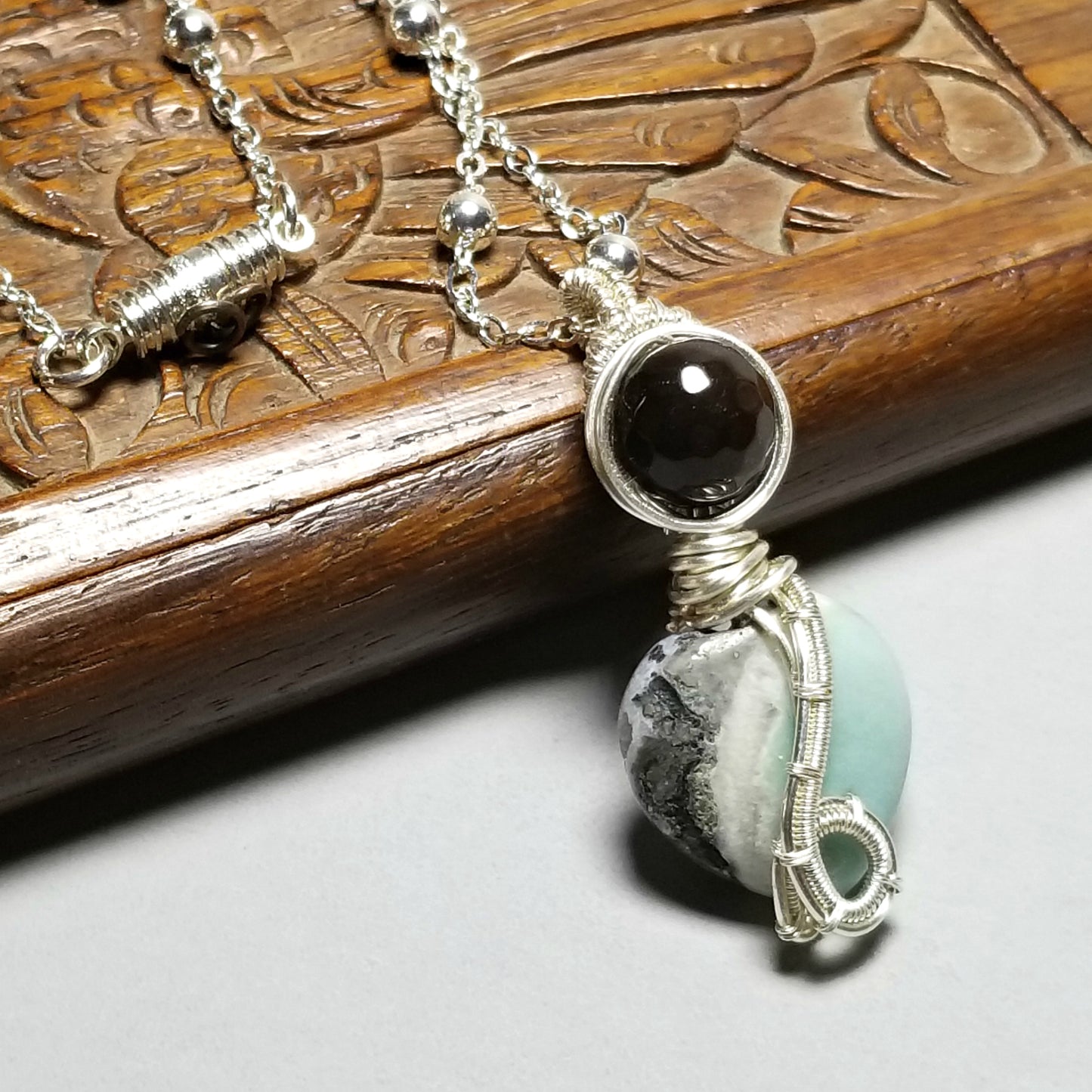 Wire Wrapped Amazonite Pendant Necklace