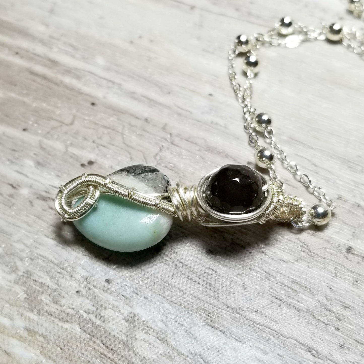 Wire Wrapped Amazonite Pendant Necklace