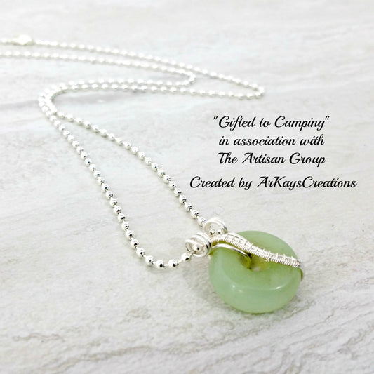 Wire Wrapped Aventurine Necklace Gift for Her, Gemstone Donut Necklace