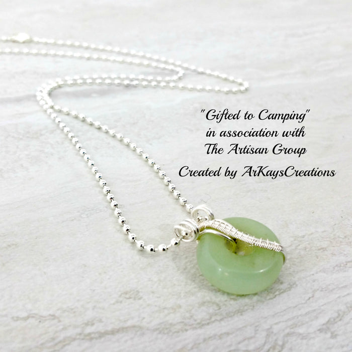 Wire Wrapped Aventurine Necklace Gift for Her, Gemstone Donut Necklace - Arkayscreations