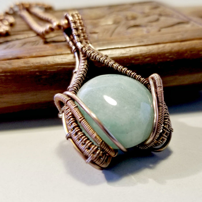 Aventurine Necklace, Wire Wrapped Gemstone Jewelry - Arkayscreations