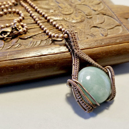 Aventurine Necklace, Wire Wrapped Gemstone Jewelry - Arkayscreations