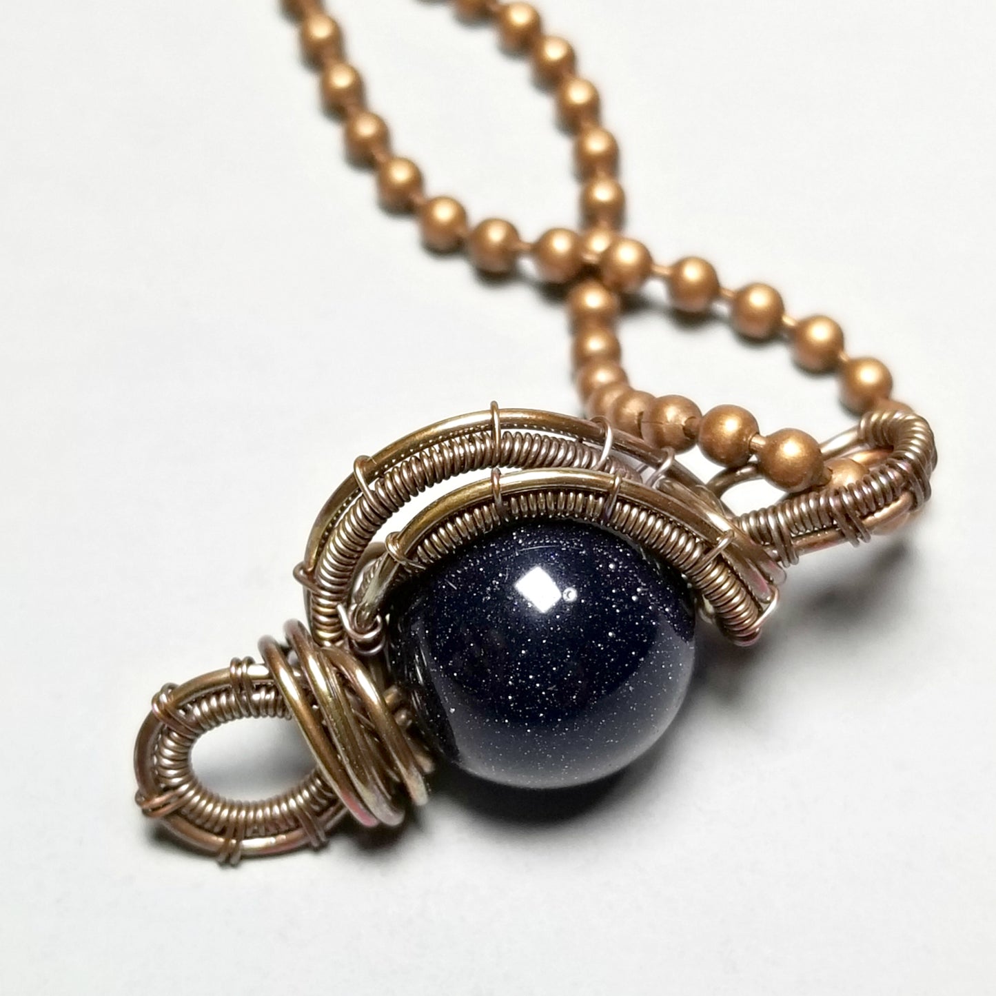 Wire Wrapped Blue Goldstone Pendant, Stone Necklace
