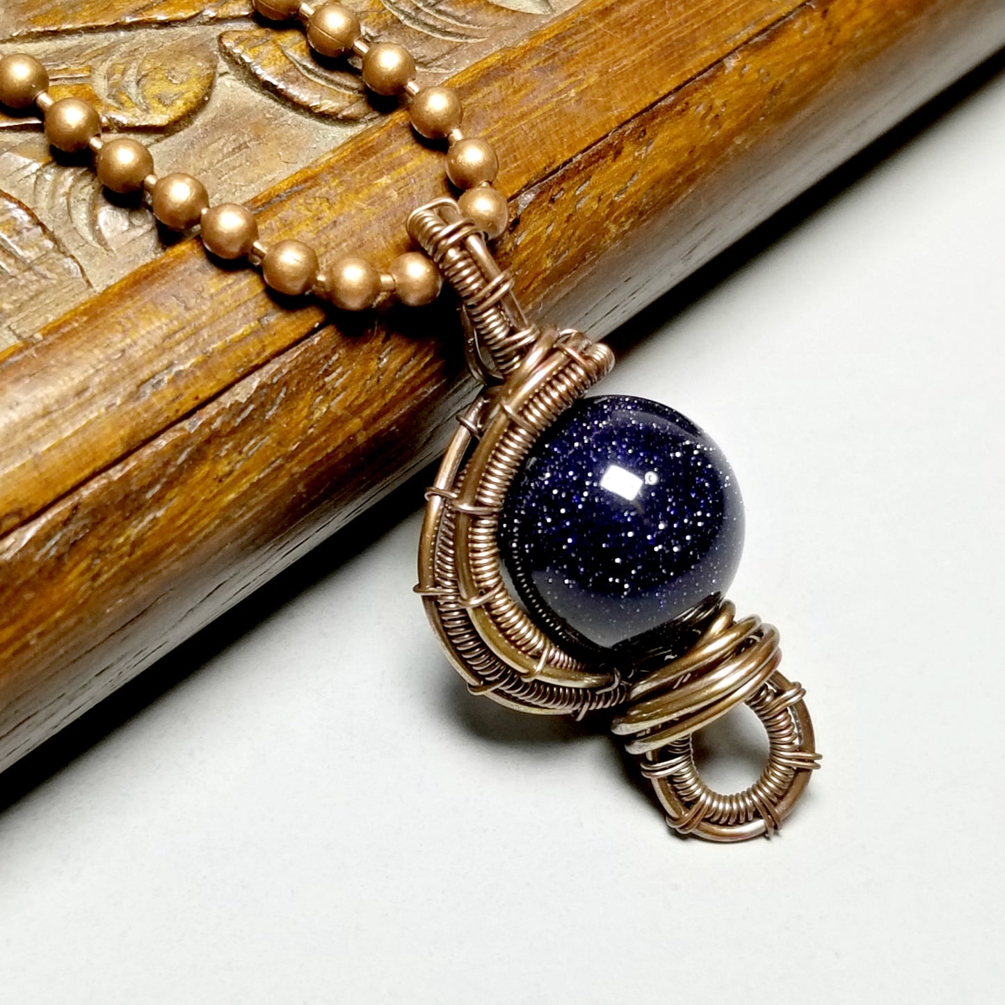 Wire Wrapped Blue Goldstone Pendant, Stone Necklace