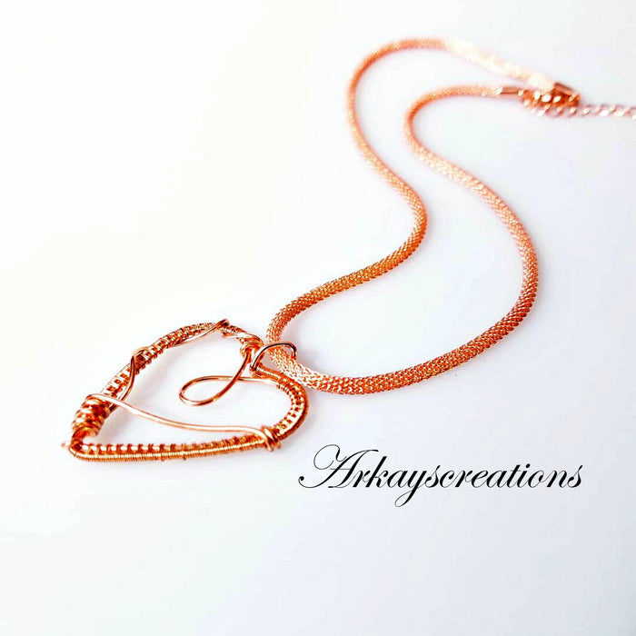 Wire Wrapped Copper Heart Pendant, Heart Jewelry, Sweetheart Gift - Arkayscreations