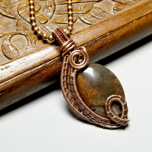 Wire Wrapped Copper Pendant, Gemstone Statement Necklace